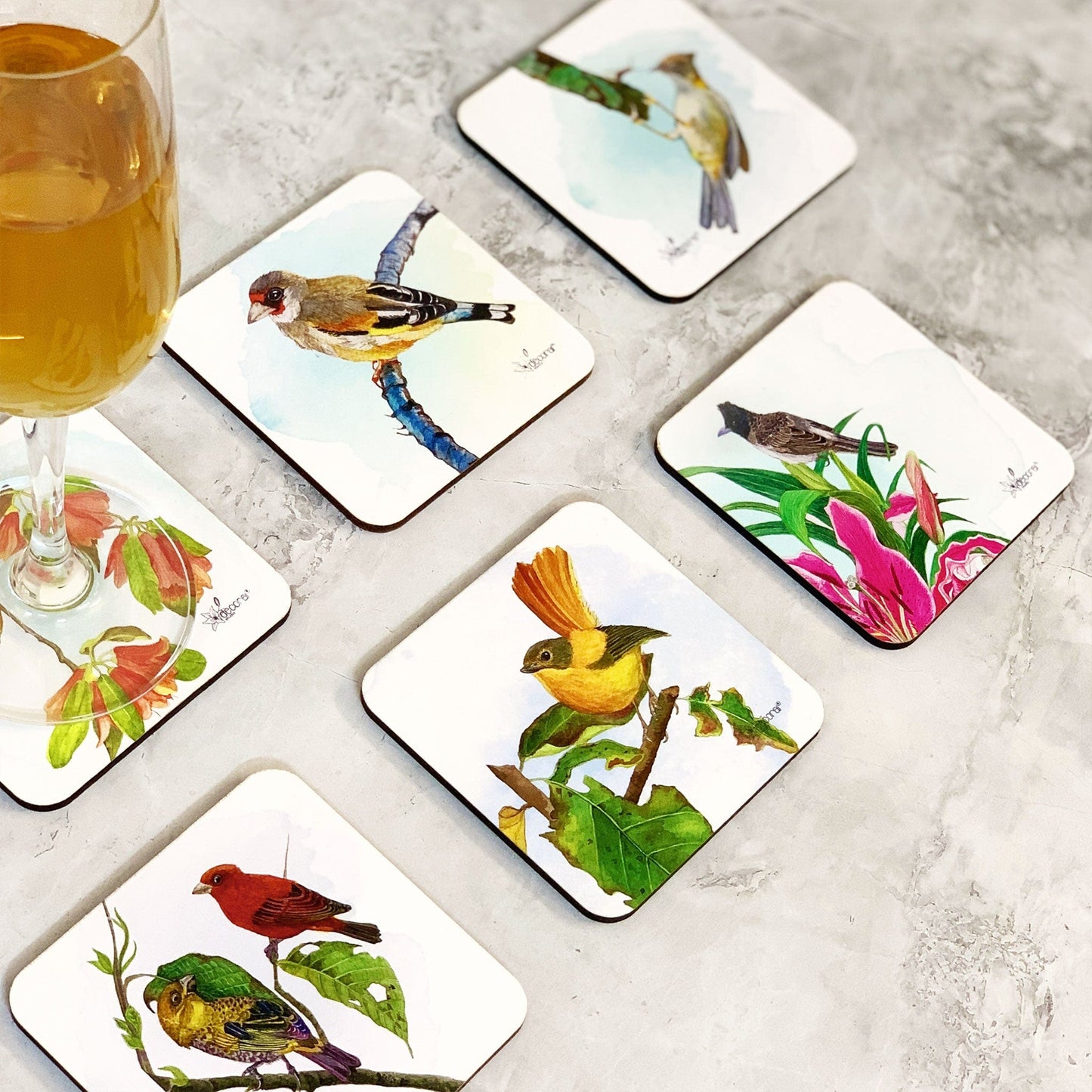 Studio Decorai Coasters Songs from Woodland - Birds of India - Coasters (Set of 6)